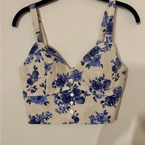 Haute Monde Blue Floral Crop Top